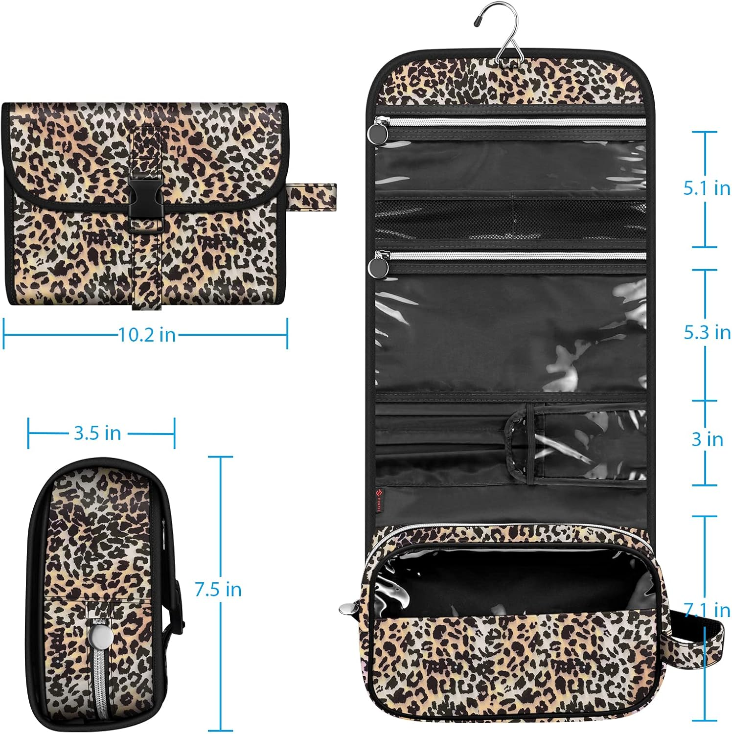 Fintie Portable Toiletry Cosmetic Travel Bag, Large Water Resistant Hanging Makeup Organizer Storage Pouch Case for Women Girls, Leopard, Toiletry Bag - Leopard image number 4