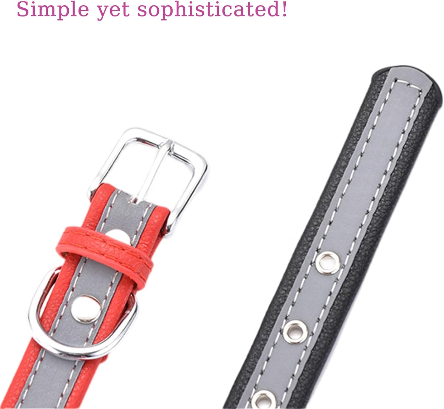 Yonsbox Personalized Reflective Dog & Cat Collar with Custom Engraved ID Nameplate &ndash; Silent Tag Pet Collar, Adjustable Safety Collar for Small Medium Large Dogs Durable Microfiber with Metal Buckle image number 3