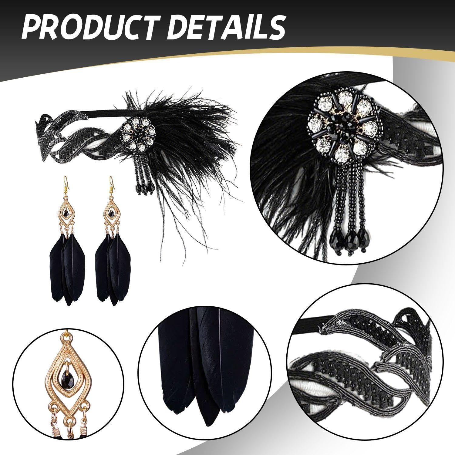 1 Piece Feather Hair Accessories and 1 Pair Feather Earrings, Vintage Accessories for Women, Role Play, Prom Costume Accessories image number 5