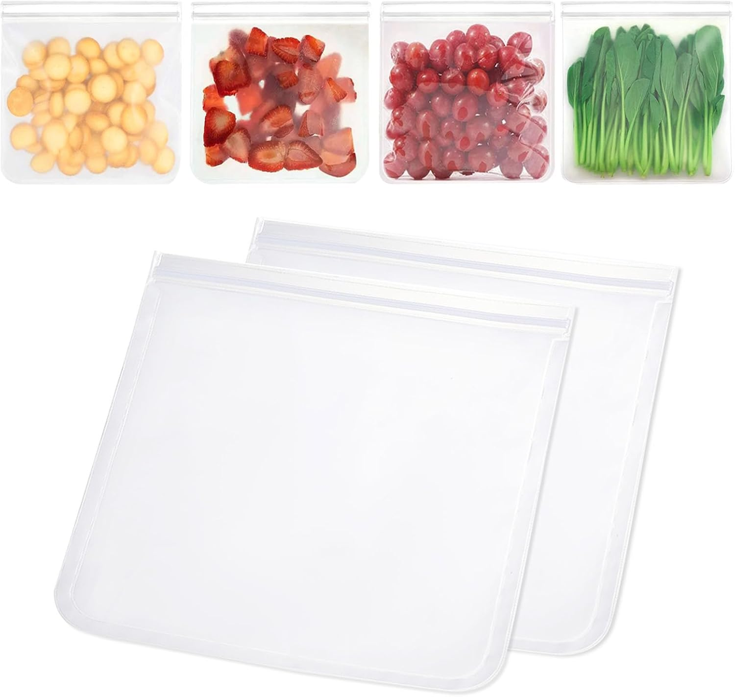 AYNKH 6 Pack Reusable Gallon Freezer Bags, 27 * 28CM/10.6 * 11Inch Extra Large Thick Ziplock Silicone Plastic Leakproof Sandwich Snack Fruits Lunch Food Storage Bags Meal Prep, Dishwasher Safe image number 1