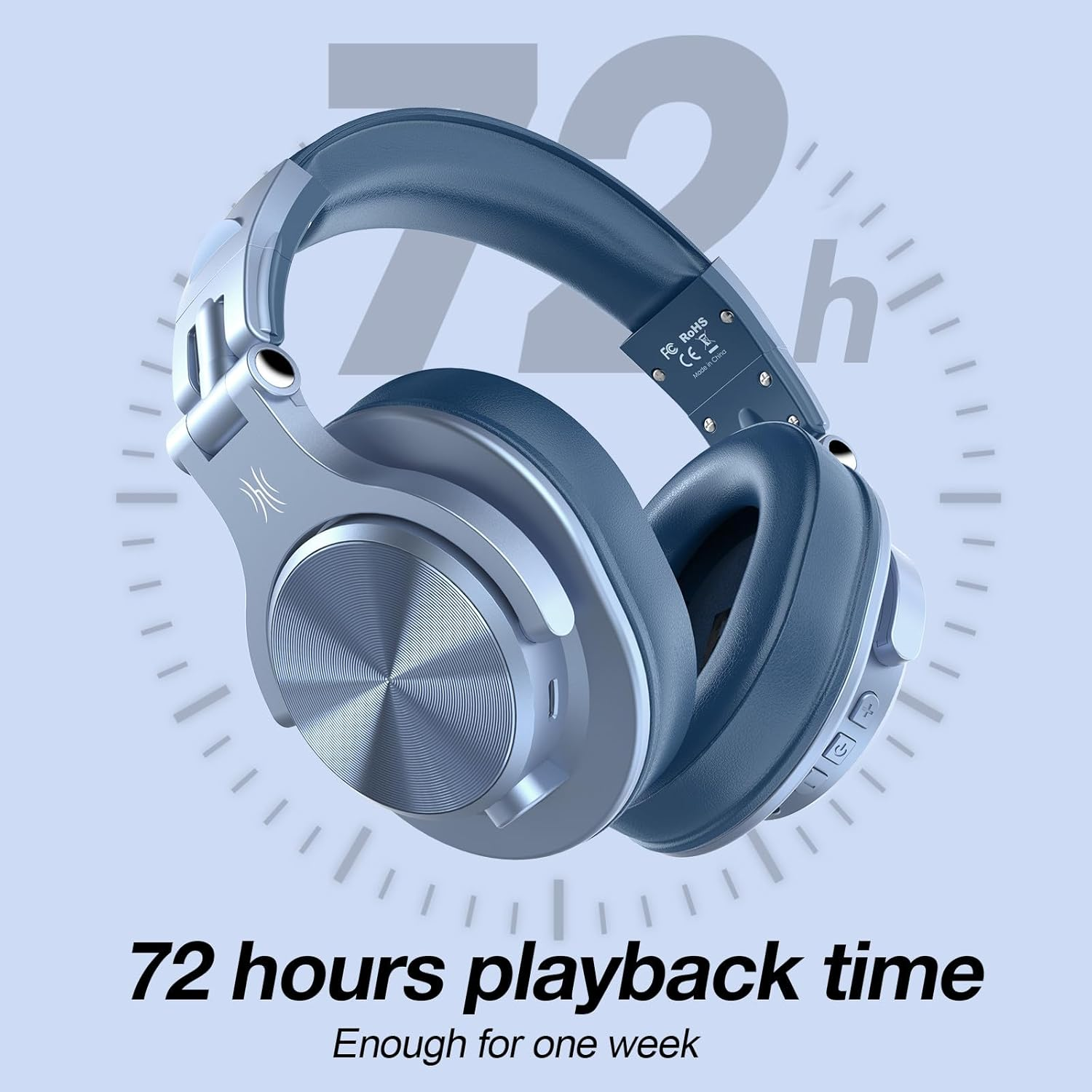 Oneodio A70 Wireless Headphones, 72 Hours Playtime, over Ear, Bluetooth 5.2, Enhanced Bass, Wired/Wireless, Blue