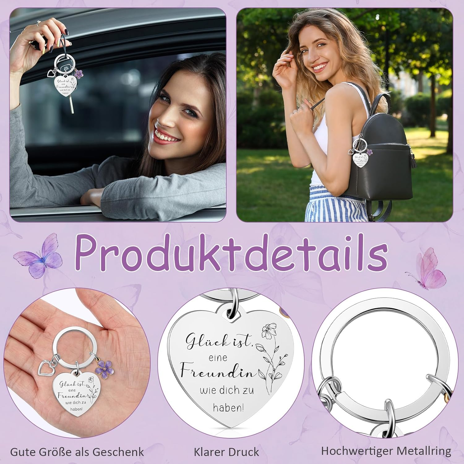 Xuniea Girlfriend Gift Set with Cosmetic Bag, Magnifying Mirror & Keyring - Gl&uuml;ck Ist, Freundin Wie Dich Zu Haben! | Gift for Birthday, Christmas & Special Occasions image number 6