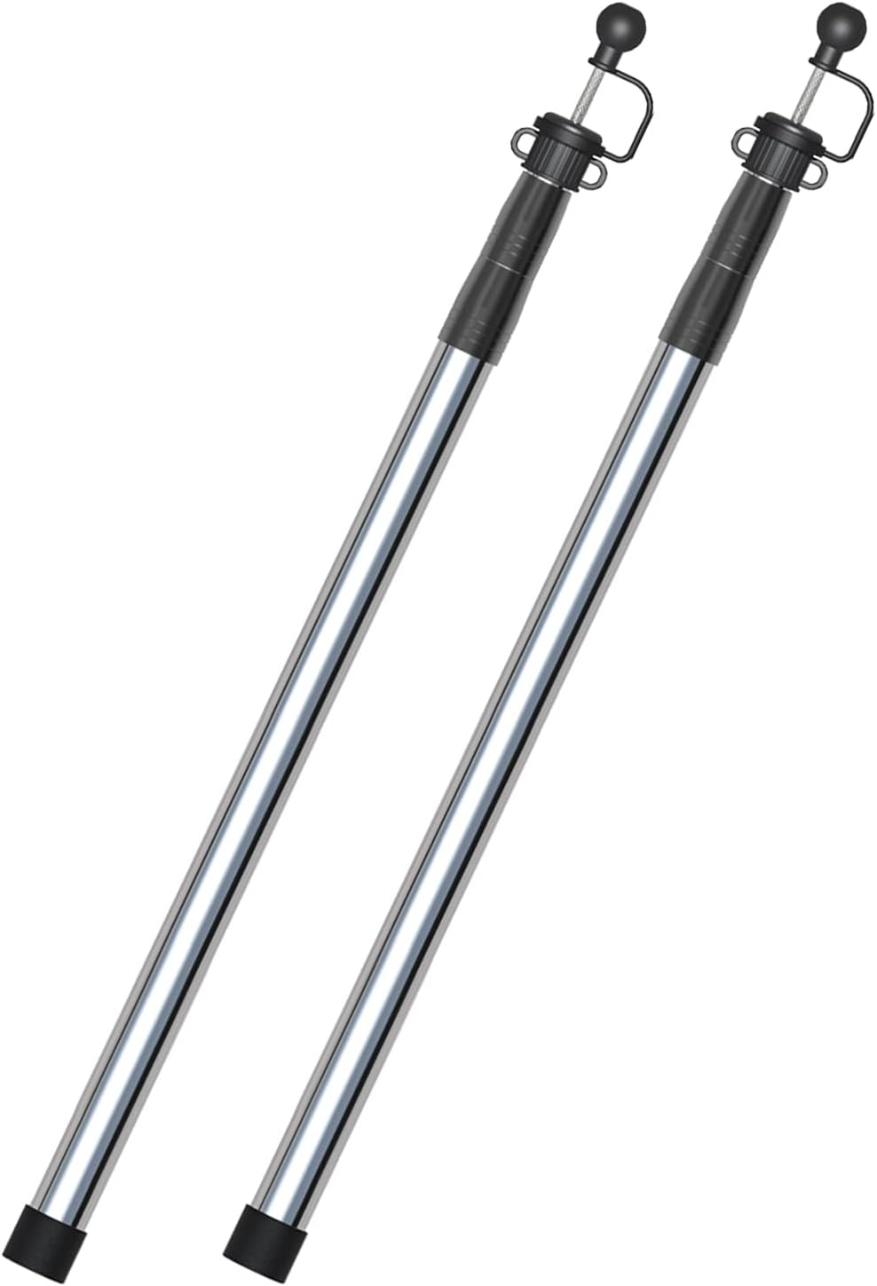 KOMCLUB Telescoping Tarp Poles | 3 Section Stepless Adjustable Tent Poles 75" Lightweight Stainless Steel with Storage Bag for Camping Canopy Awning Backpacking Hiking Set of 2 (Black