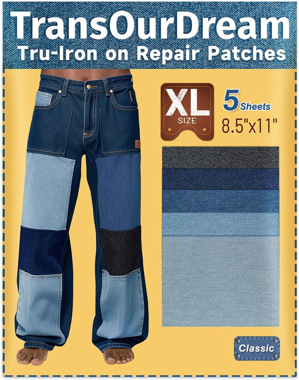 Transourdream Tru-White Iron on Fabric Patches for Clothes, Extra Large Iron on Repair Patch for Clothing, Jeans, Sheets, Duvet Cover, Curtains&Sofa, inside Use Fabric Patch,No Sewing(2 Pcs, 8.5"X11")