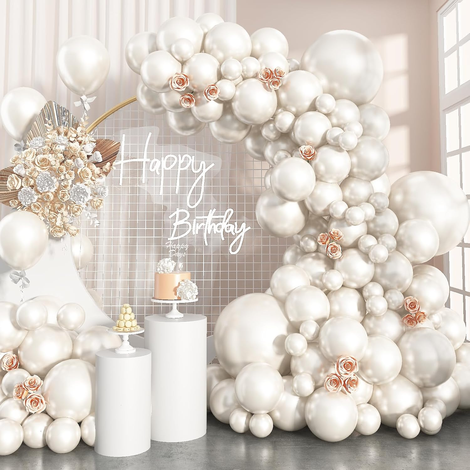 Pearl White Balloons Arch Double-Stuffed White Balloons Garland Ivory Balloon Different Sizes 18/12/10/5Inch 61Pcs Cream Beige Latex Balloons for Wedding Bridal Birthday Anniversary Decorations image number 5