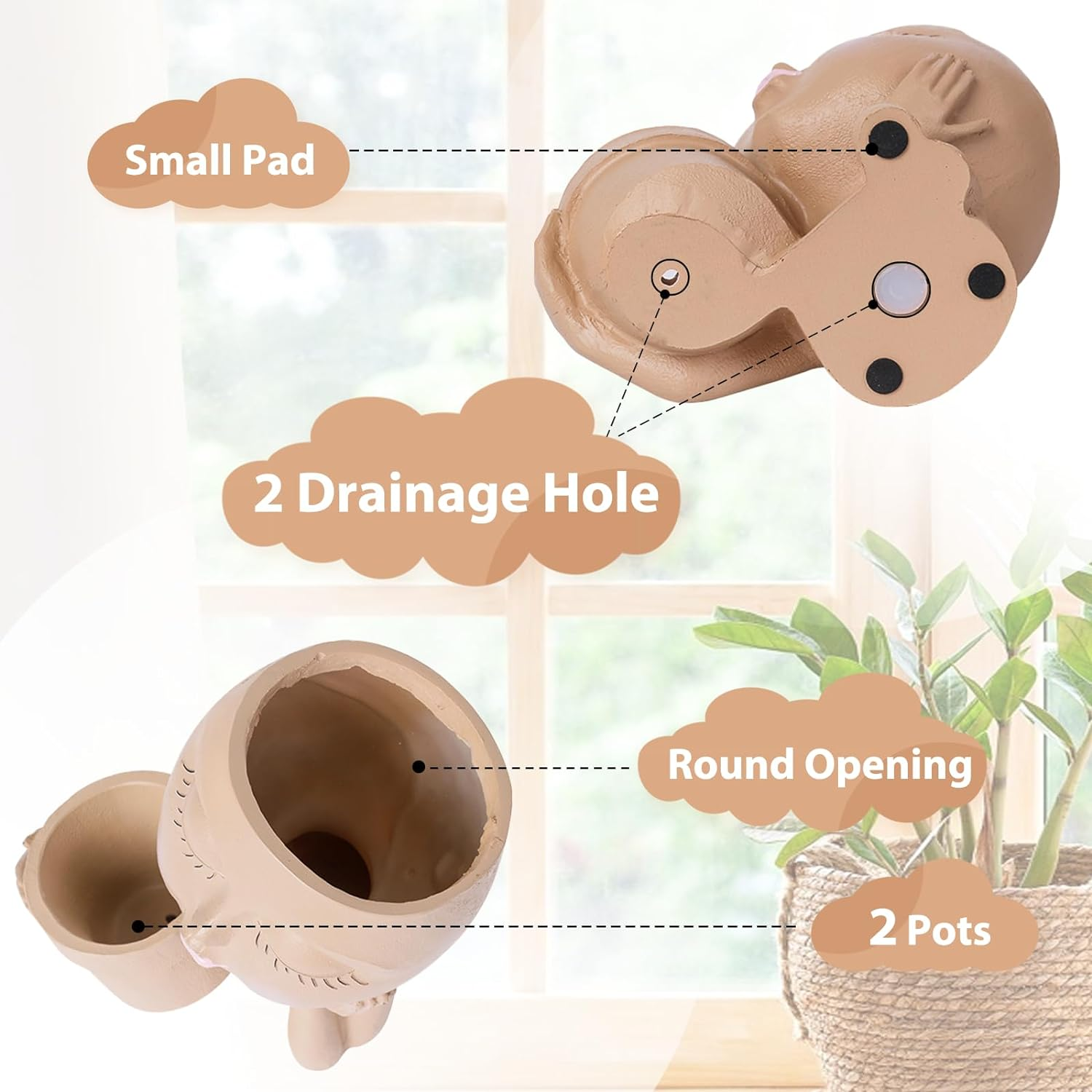 Face Planters Pots Head Planter for Indoor Outdoor Plants - Cute Plant Pots for Flower Succulent with Drainage Hole - Ideal Present Ideas(Khaki Lady)
