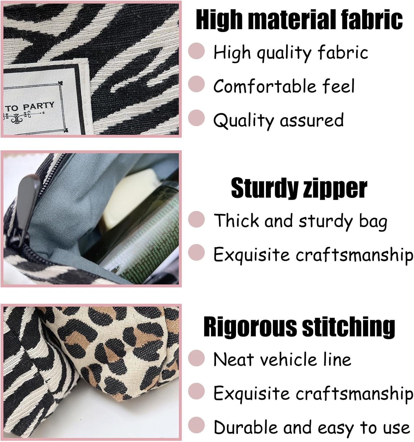 Leopard Print Cosmetic Bag, Canvas Makeup Bags, Multifunctional with Metal Zip, Spacious Cosmetic Bag for Women, Toilet Bag with Zebra Stripes, Pack of 2