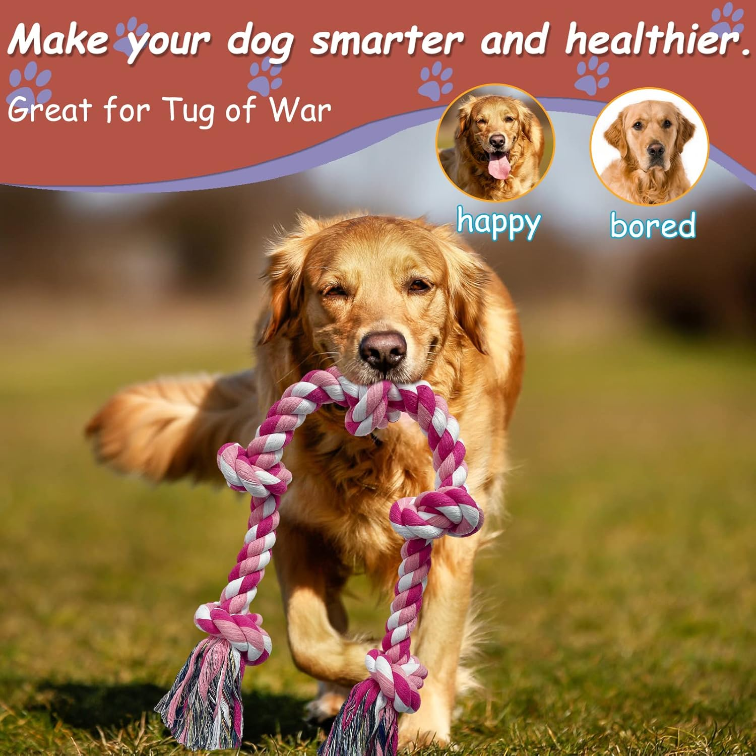 Lmlpt Dog Rope Toy for Large Aggressive Chewers, Heavy Duty Rope Chew Toy Indestructible Tough Tug of War Pink Dog Toys,3 Feet 5 Knots Interactive Cotton Ropes Toys for Large Breeds Teeth Cleaning - Blue image number 4