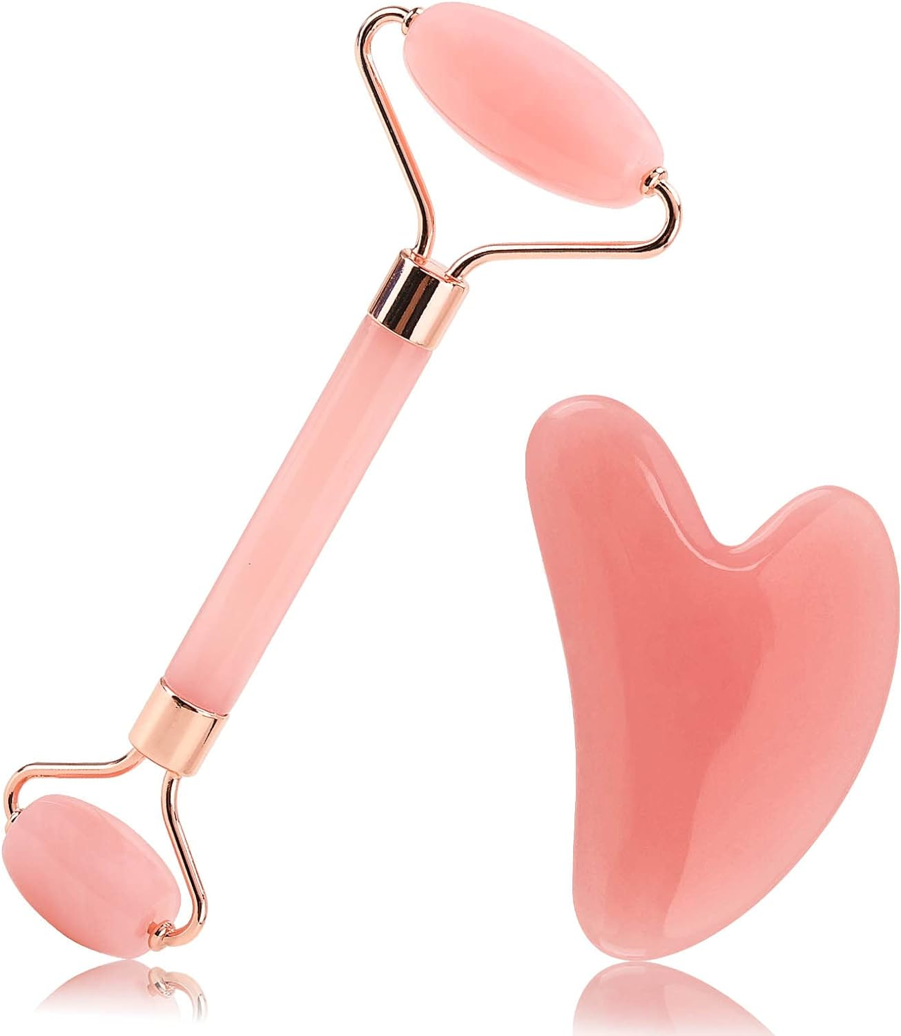 2 Pieces Jade Roller and Gua Sha Tool, Face Roller, Facial Beauty Roller Skin Care Tools Rose Quartz Massager for Face, Eyes, Neck, Body Muscle Relaxing and Relieve Fine Lines and Wrinkles image number 4