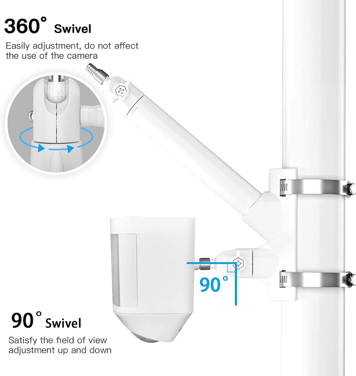 HOLACA 2-In-1 Pole/Railing Mount for Ring Stick up Cam,Ring Spotlight Cam& Solar Panel (White) image number 4