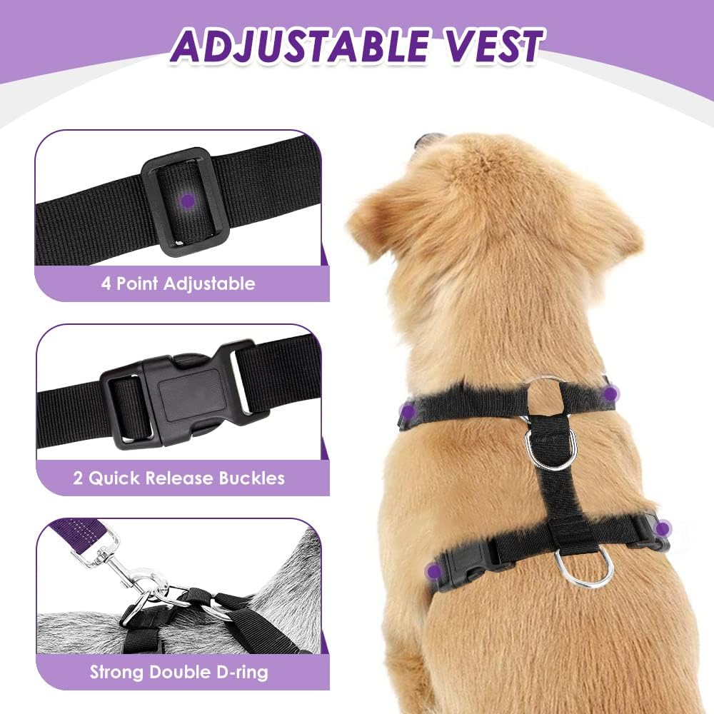 Lukovee Dog Safety Vest Harness with Seatbelt, Dog Car Harness Seat Belt Adjustable Pet Harnesses Double Breathable Mesh Fabric with Car Vehicle Connector Strap for Dog (Medium, Purple Seatbelt) image number 5