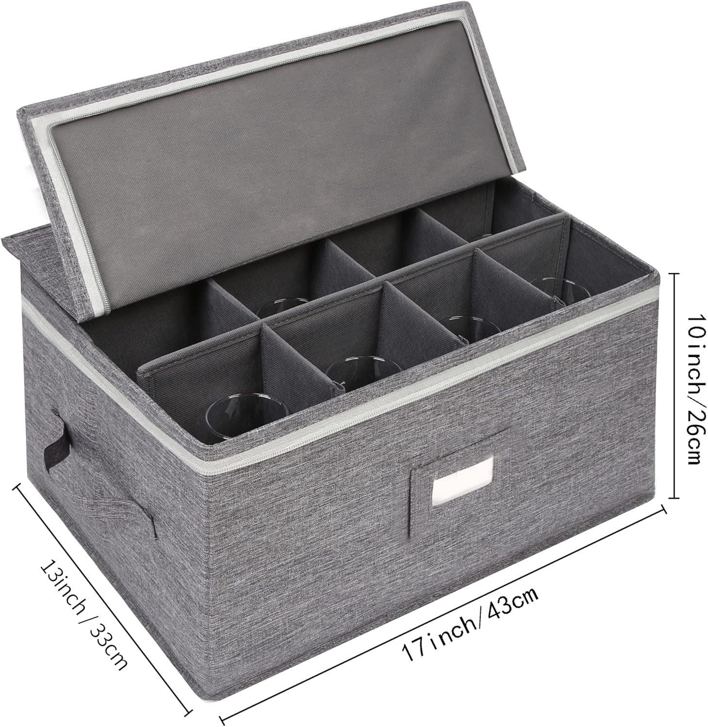 Stemware Storage Cases, Wine Glass Storage Box Containers for Glassware or Crystal, Holds 12 Red or White Wine Glasses, Hard Top and Sides (Grey) image number 1