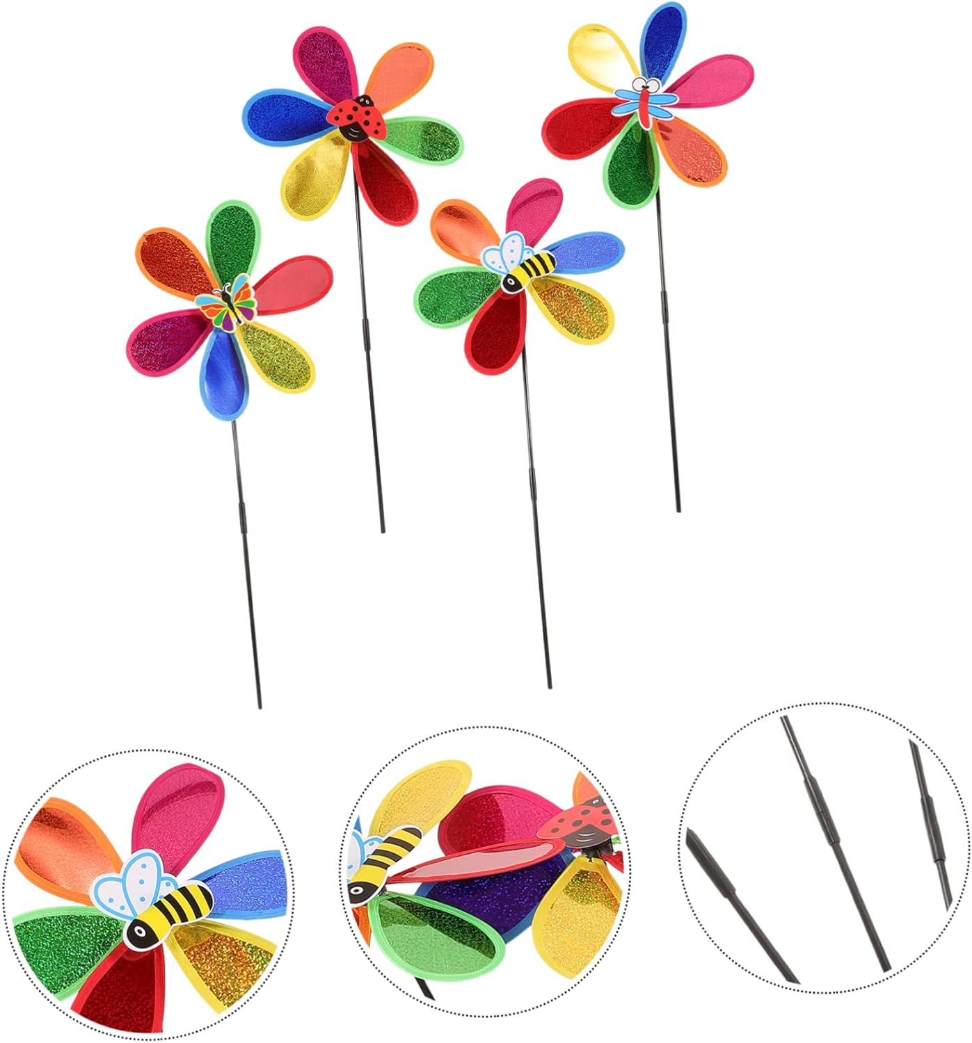 Kisangel 4Pcs Colorful Plastic Garden Pinwheel Decor Outdoor Lawn Spinner Windmill Ornaments for Party and Yard Decoration Random Style image number 1