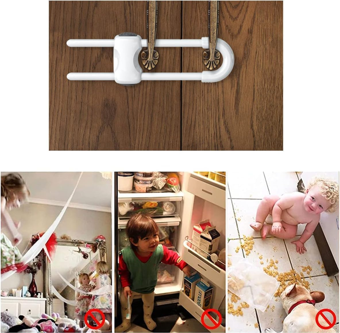 Sliding Cabinet Lock,10 Pack Child Safety Locks Cabinet Locks Baby Safety Locks,For Knob Handle on Doors Cabinets Drawers Dressers Fridge Cupboard Closet（Black） image number 5