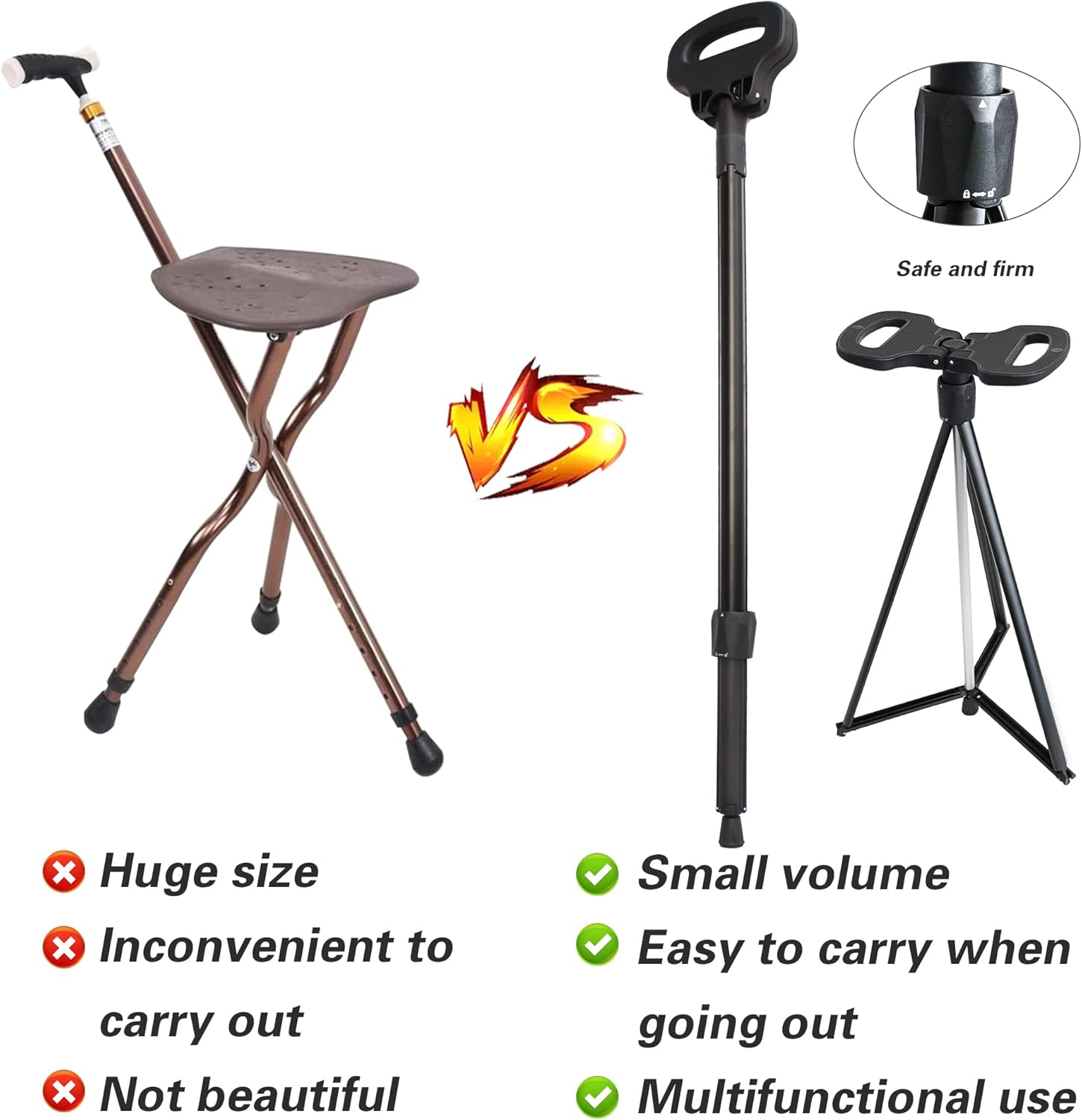 Portable Cane Stool Walking Stick with Seat Walking Stools for Adults Folding Lightweight Retractable Walking Stick for Elderly Outdoor Travel Rest Stool Max Load 440Lb with a Carry Bag image number 4