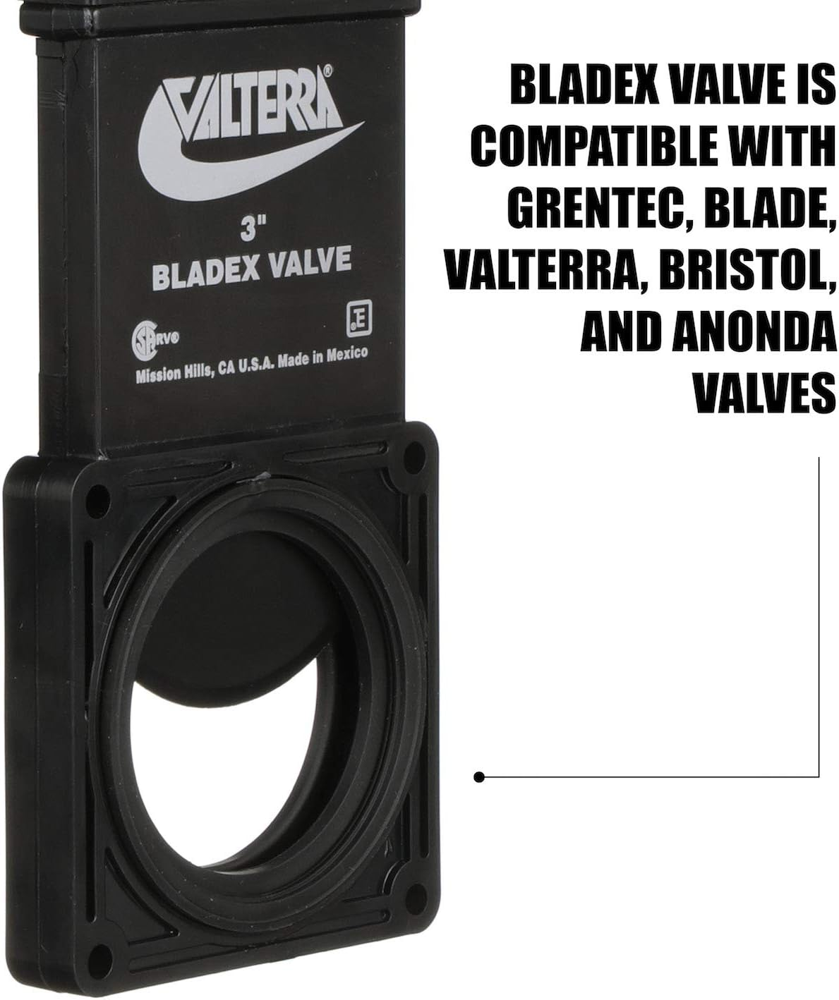 Valterra T1003VPM Bladex 3" Waste Valve Body with Metal Handle, Black image number 2