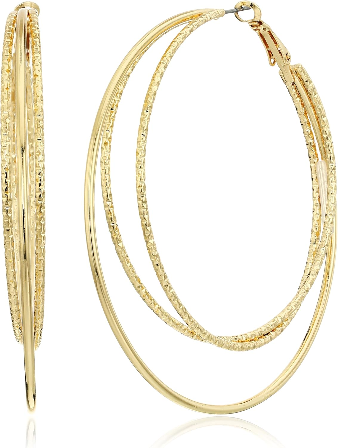 GUESS Womens Triple Wire Clutchless Hoop Earrings