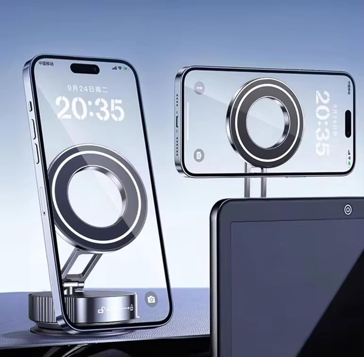 Smartphone Mount, Magnet Car Mount, Super Strong Magnetic Force of Vacuum Suction Cups,High-Grade Alloy Material, 360 Degree Rotating Base, Foldable image number 6