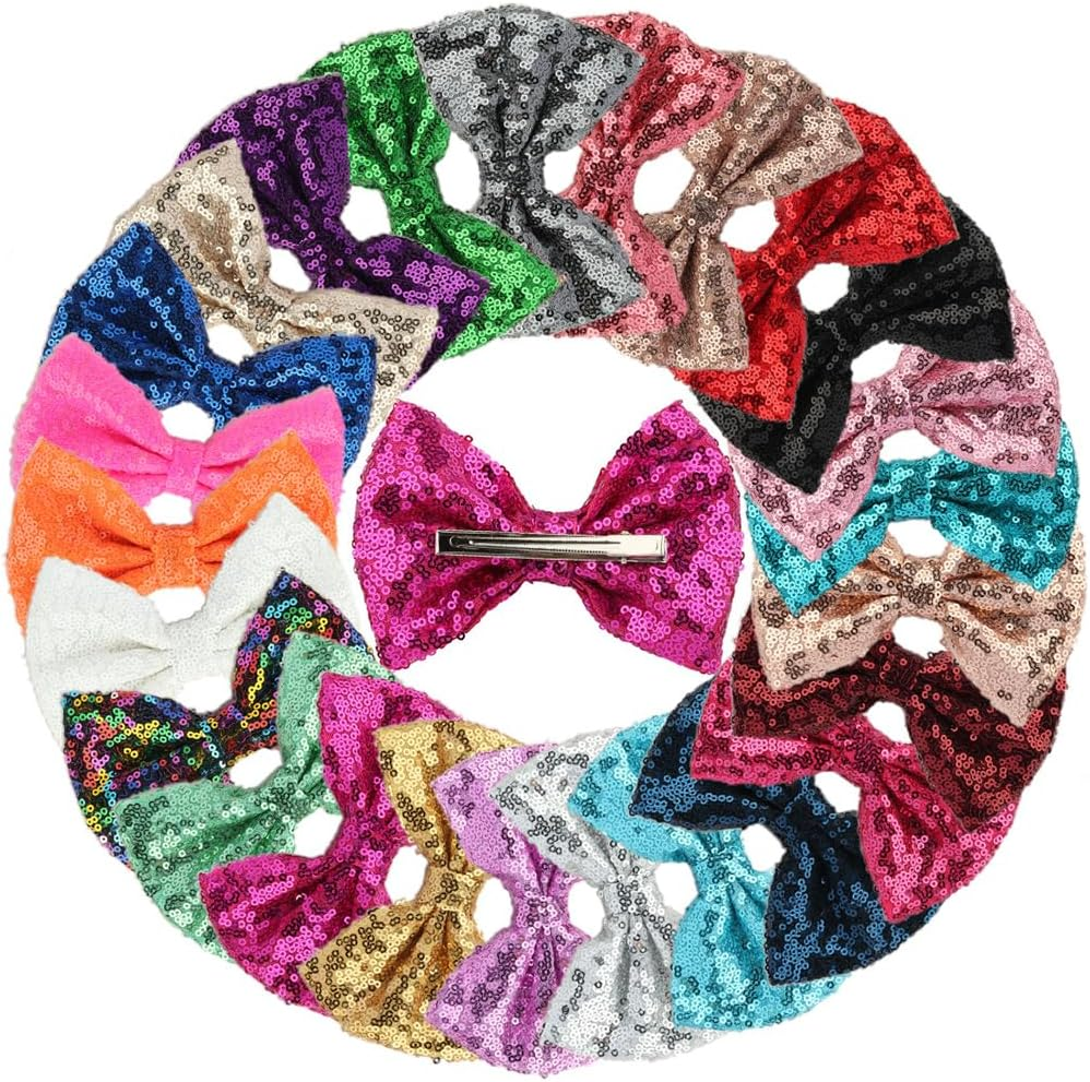 Valentine'S Day Hair Clips Large Sequin Hair Bow Glitter Hair Clips Decorative Christmas Hair Bow Clips for Women Girls Black Silver and Gold 3 Pack image number 1