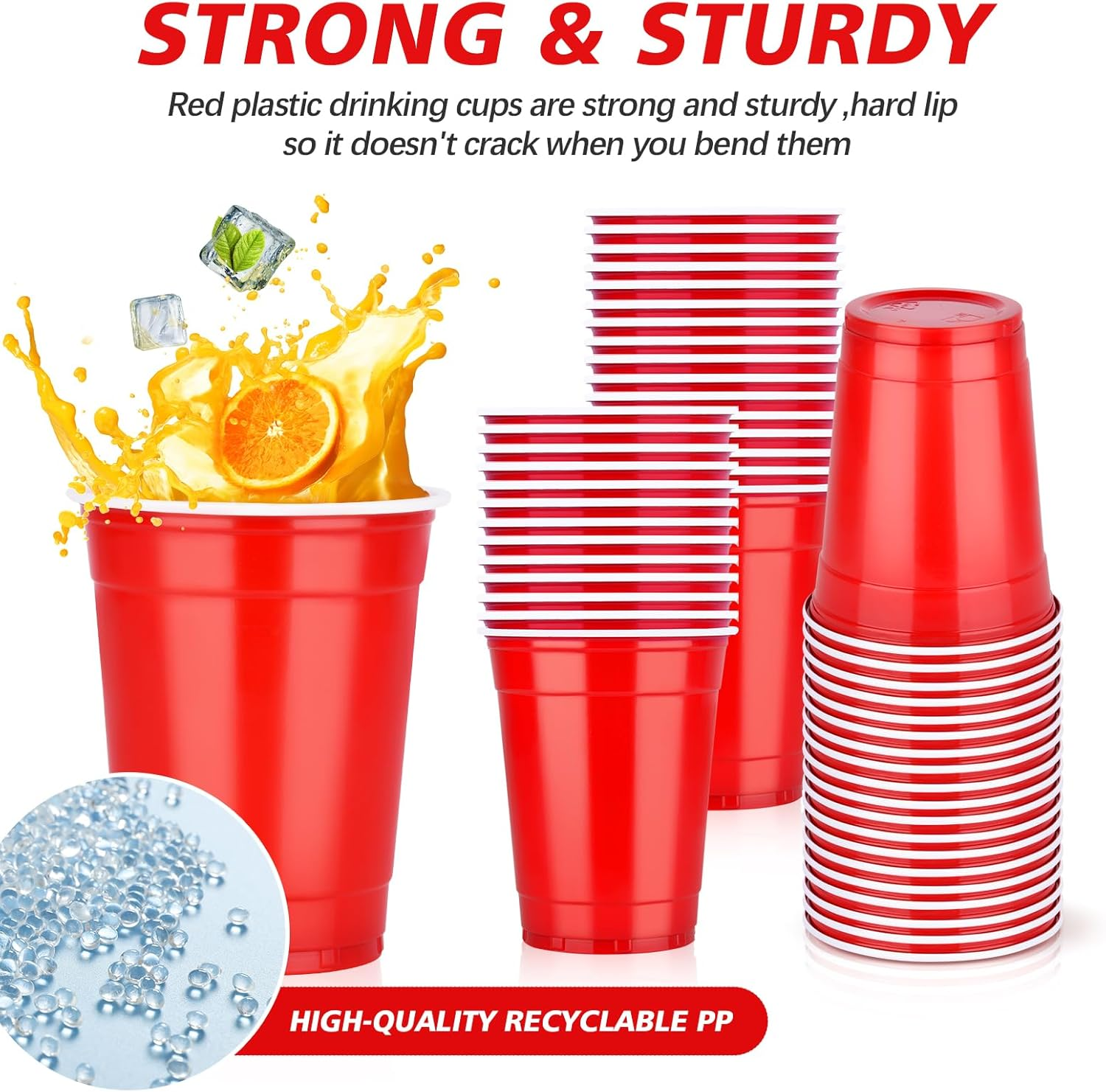12Oz Red Plastic Party Cups: 50Pack Reusable Blank Plastic Cups, Food-Grade Party Cold Drink Plastic Cups, Red Cups for Parties, Weddings, Events or DIY Projects image number 1