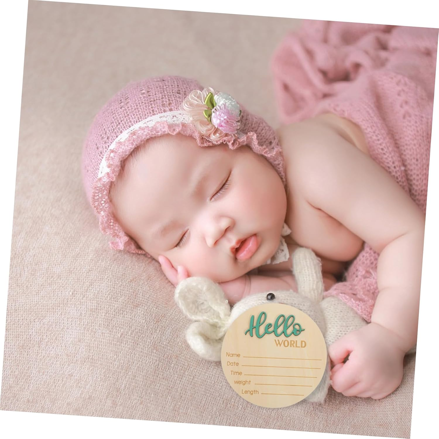 Wooden Birth Announcement Sign for Newborn round Name Announcement Photography Durable Sign for Shower and Nursery Decor image number 3