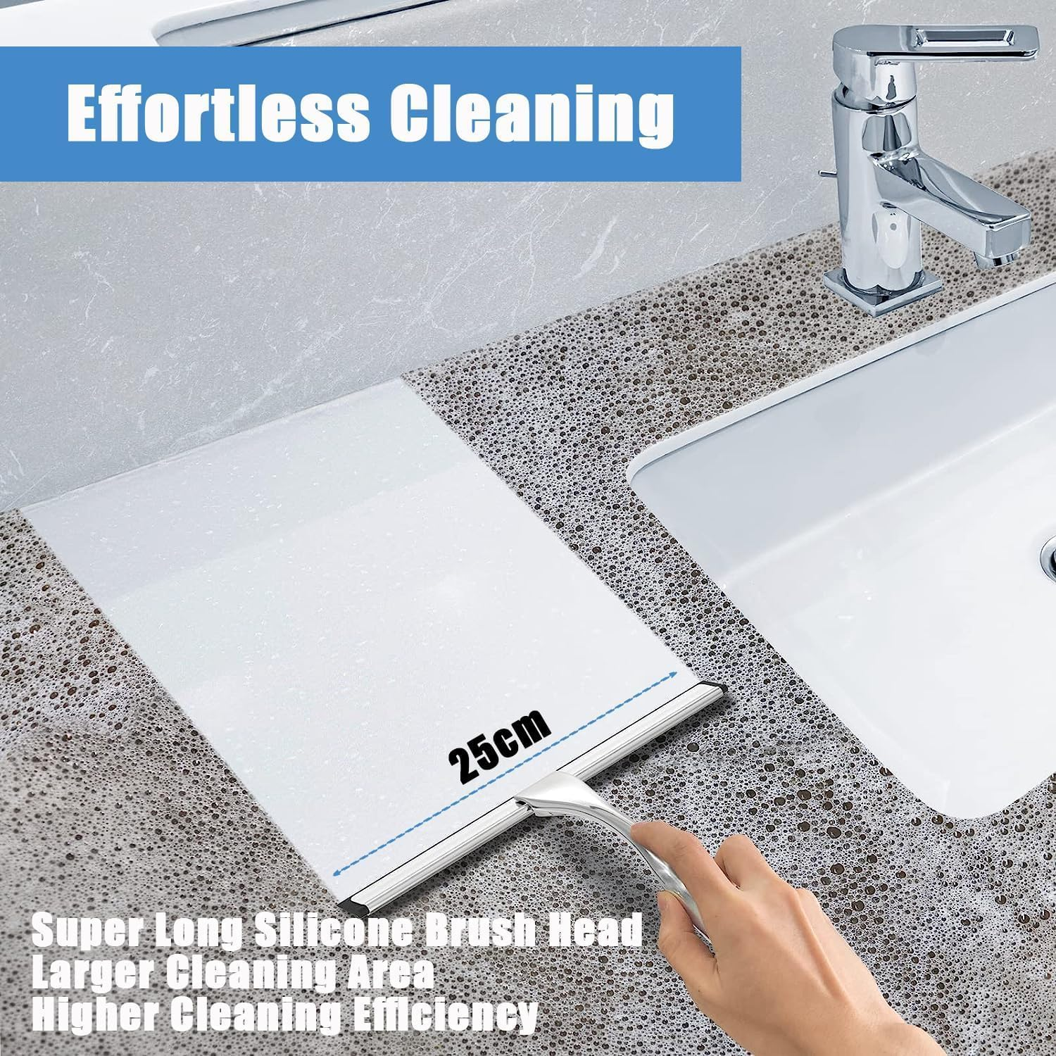 Shower Squeegee, Bathroom Window Squeegee, All Purpose Silicone Blade Window Wiper Tool Raclette Douche for Doors Window Car Mirror Glass Ceramic Wall, with Hook (10 Inch, Silver) image number 1