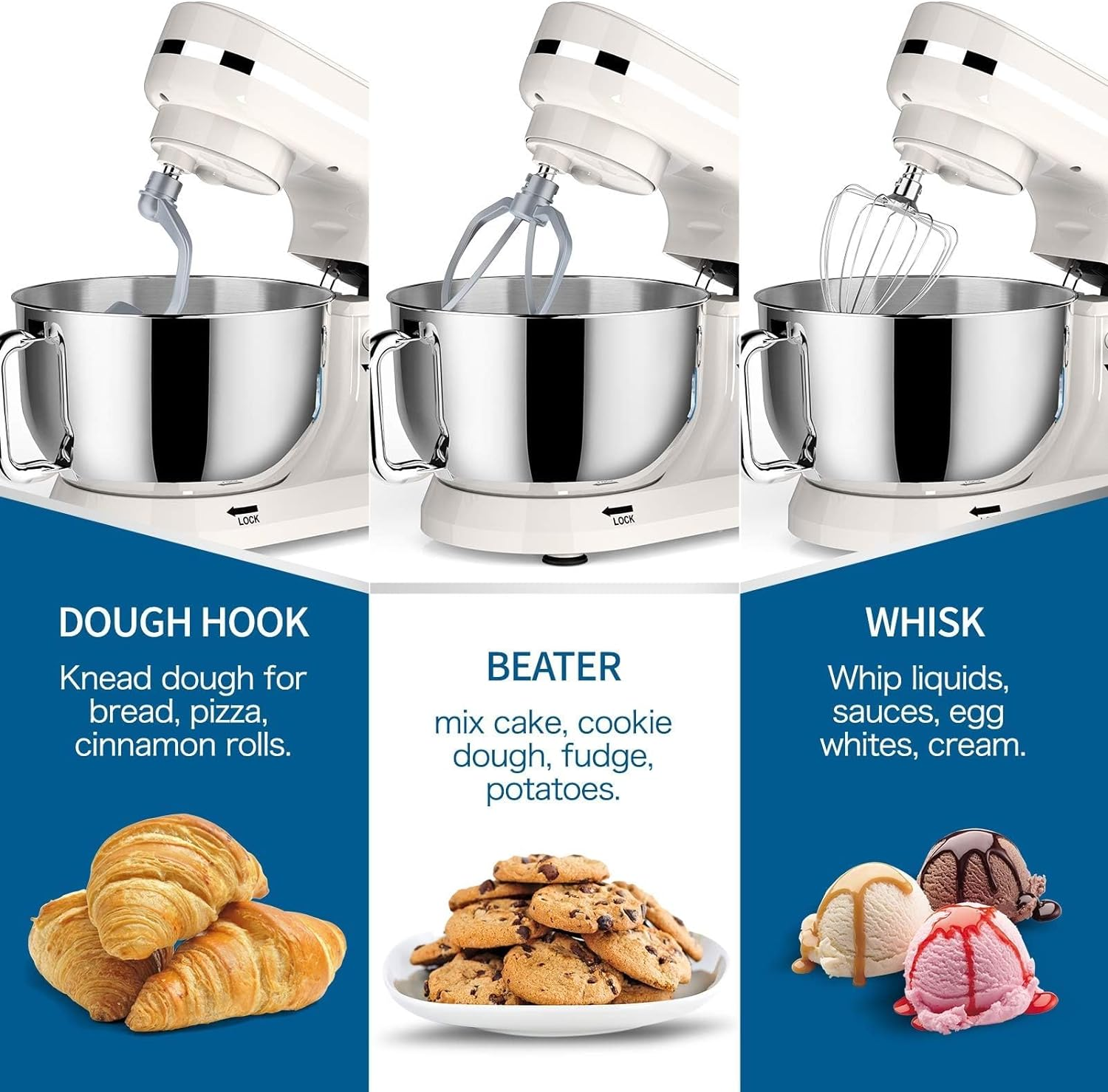 WOOYOOTE Stand Mixer Dough Blender, 5 QT 1000W Food Mixer Electric Cake Mixer with Bowl, Beater, Hook, Whisk, Egg Separator & Silicone Spatula, Dishwasher Safe image number 1