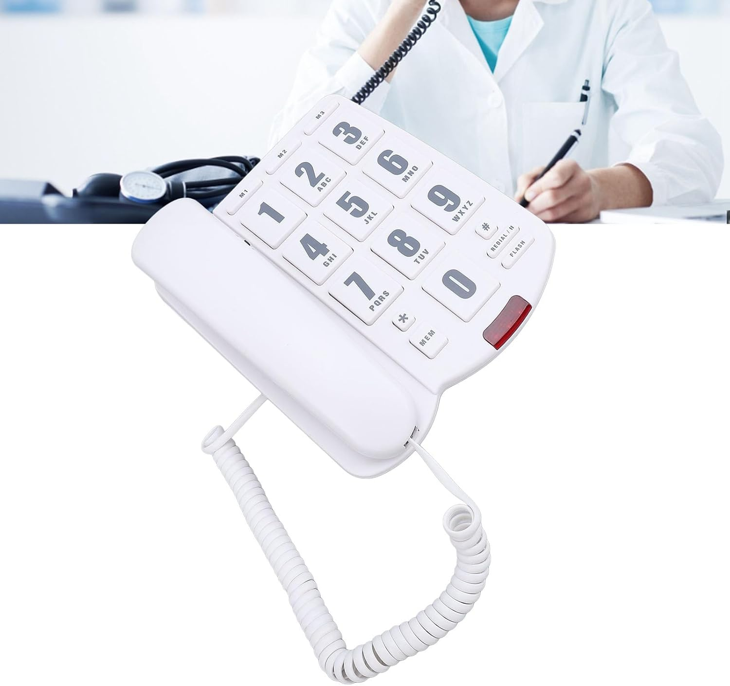 Corded Home Phone, Corded Phone with Speakerphone, Big Button Phone for Seniors, Volume Adjustable Corded Landline Telephone for Home Office (White)