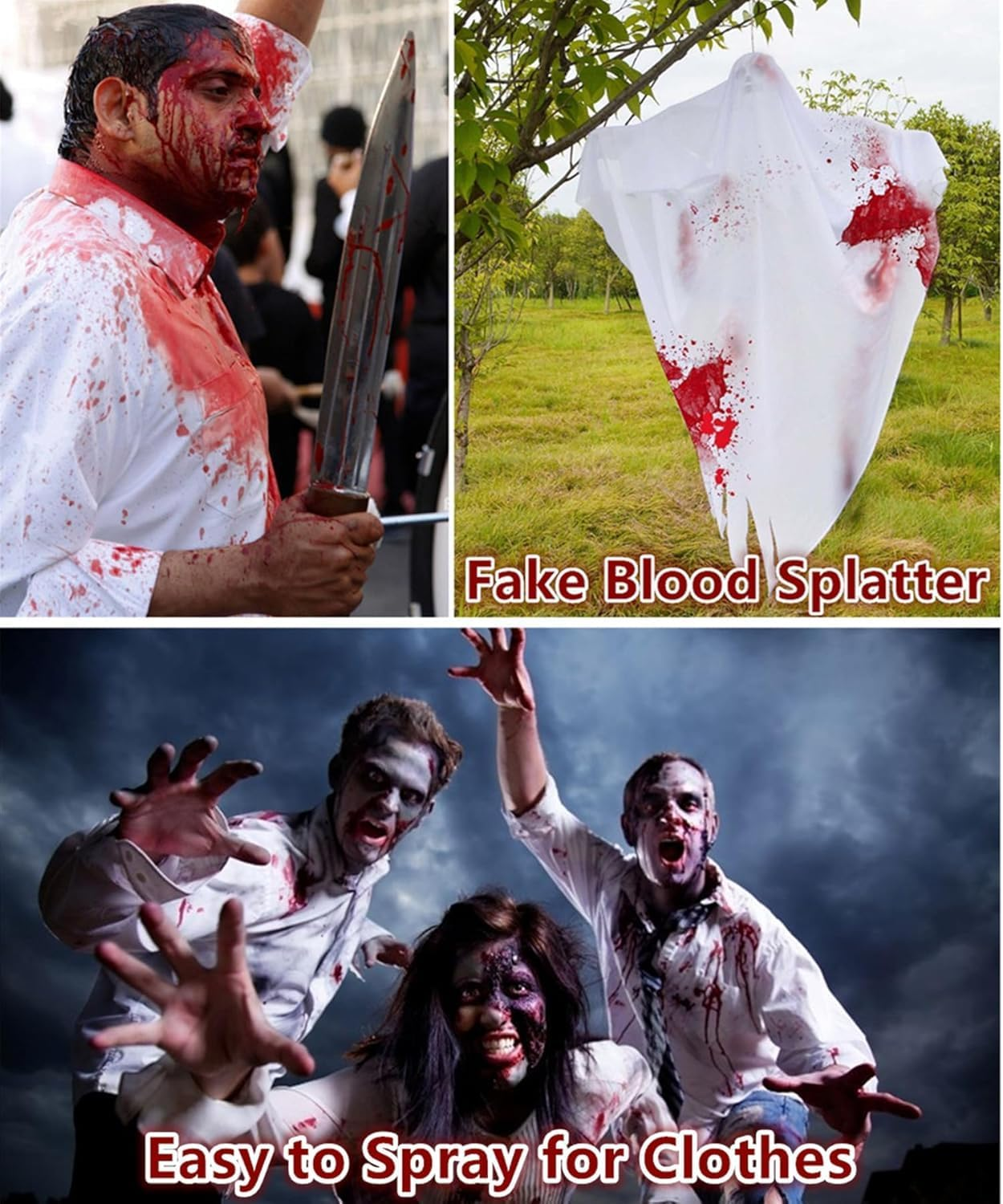 Fake Blood Spray, (60ML) Halloween Fake Blood with 15Mm Vampire Teeth, Vampire Blood Zombie Makeup Halloween SFX Makeup for Blood Splatter Costume,Zombie,Vampire and Monster Dress up Cosplay image number 3