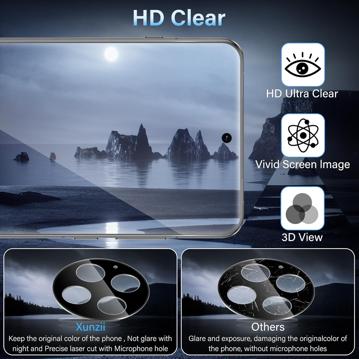 Xunzii Oneplus 13 5G for Tempered Glass, 3D Curved Screen Protector with Camera Protection [2+2 Pieces], Ultra Clear 9H Hardness Anti-Scratch Protective Glass Bubble-Free Screen Protector Film - Transparent image number 6