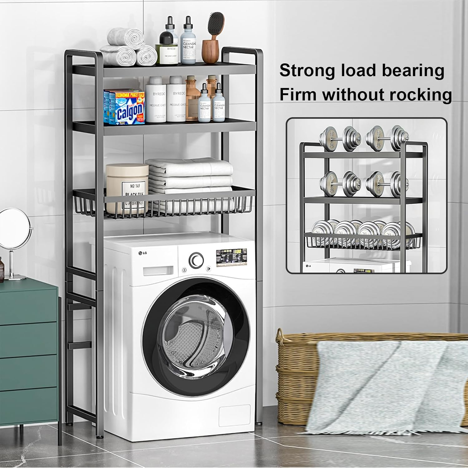 Enliansgo over the Toilet Storage, 3-Tier over Toilet Organizer Rack, Bathroom Organizer Shelf over Toilet, Freestanding above Toilet Shelf for Bathroom, Laundry, Bathroom Stand Organizer Space Saver