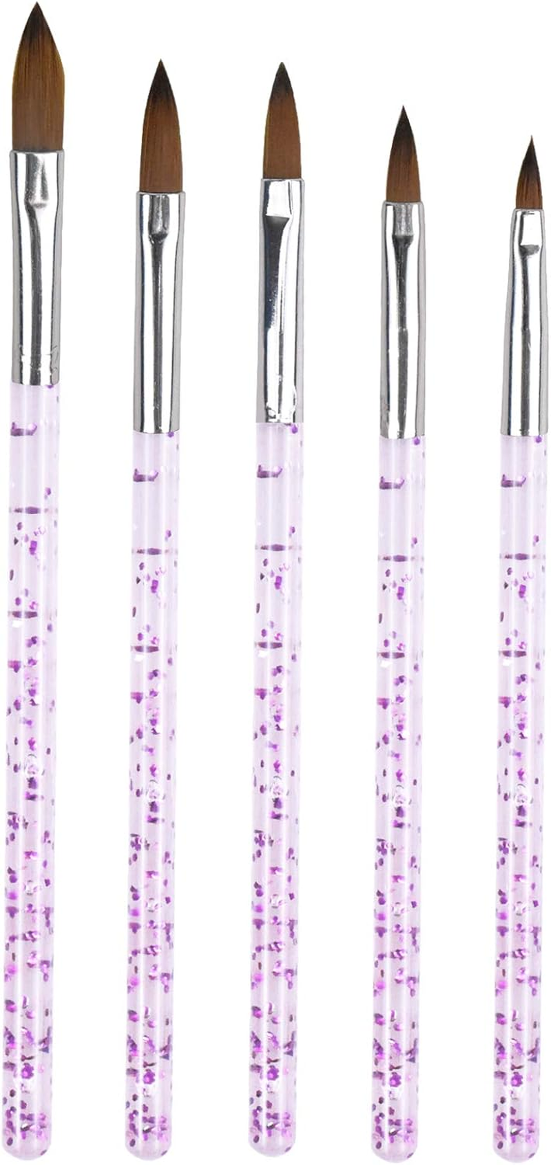 Avodova 5Pcs Nail Brush for Acrylic Powder, Nail Brush Pens with Glitter Handle, Nail Art Brushes Set Different Size, Nail Design Painting Brush Tools for UV Gel Nail, DIY Nail Art Decoration image number 5