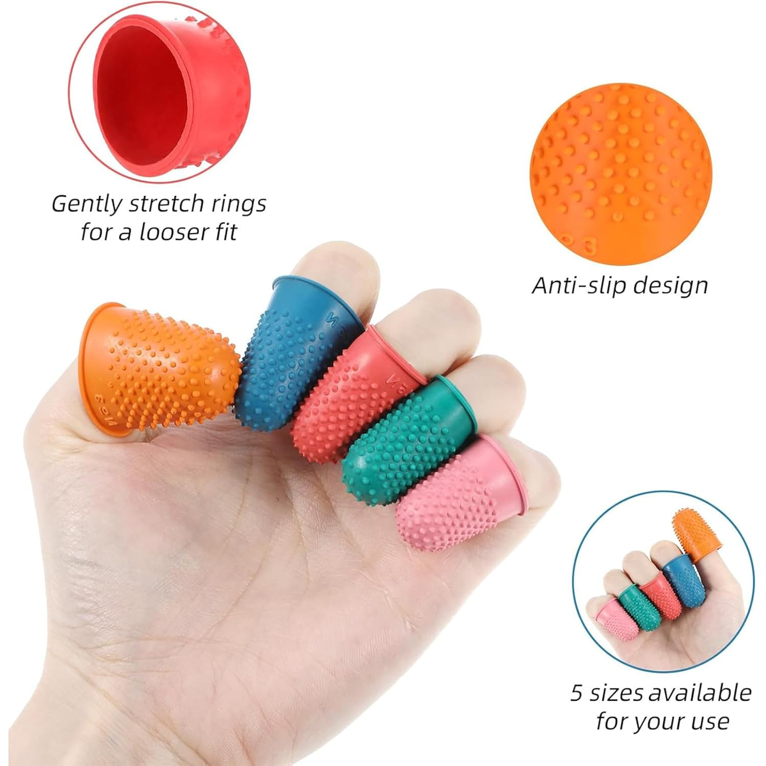 Yeanifeana Rubber Finger Tips Guard, 20Pcs Silicone Thimble Pads for Finger Protection, 5 Sizes Non-Slip Grips for Office, Craft, Sewing & Paper Turning, Reusable Covers image number 4