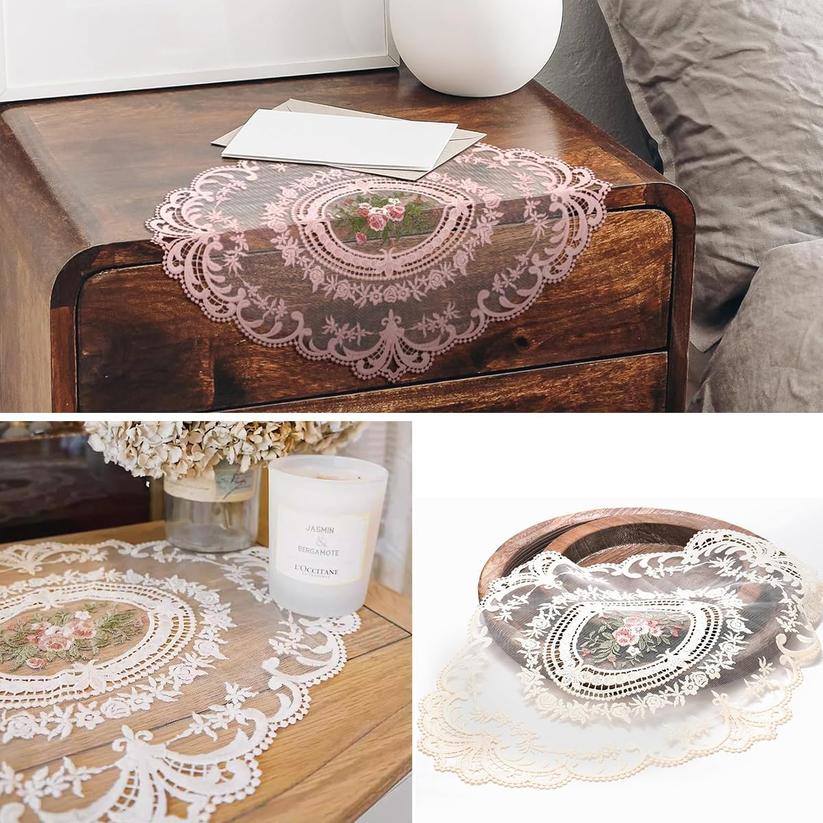 AIMALL 4-Pack Vintage Oval Crochet Placemats, Handmade French Lace Doilies, 12.2X16.5 Inches