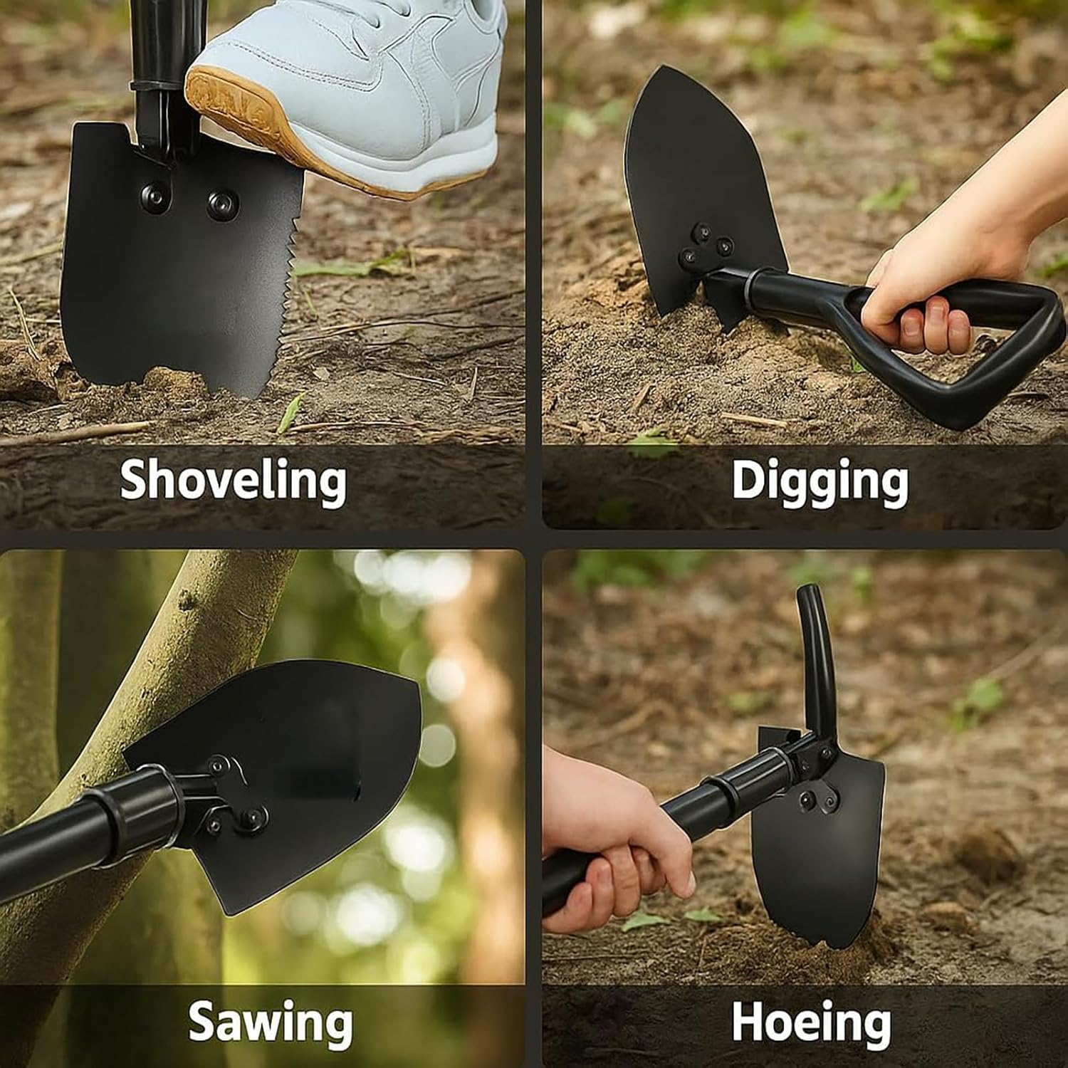 SYGELER Mini Folding Shovel - High Carbon Steel, 3-In-1 Portable Tactical Shovel for Camping, Hiking, Car Emergency - Lightweight Survival Gear with Pouch image number 3