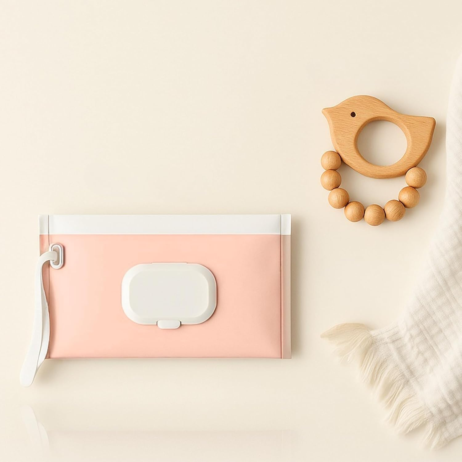 Baby Wipes Dispenser 2-Pack, Blush Pink & Cream Dual-Color Set, EVA Waterproof Material, Leak-Proof, Portable Wet Wipes Dispenser with Wrist Strap, Travel Bag Container by Ermaoo image number 2