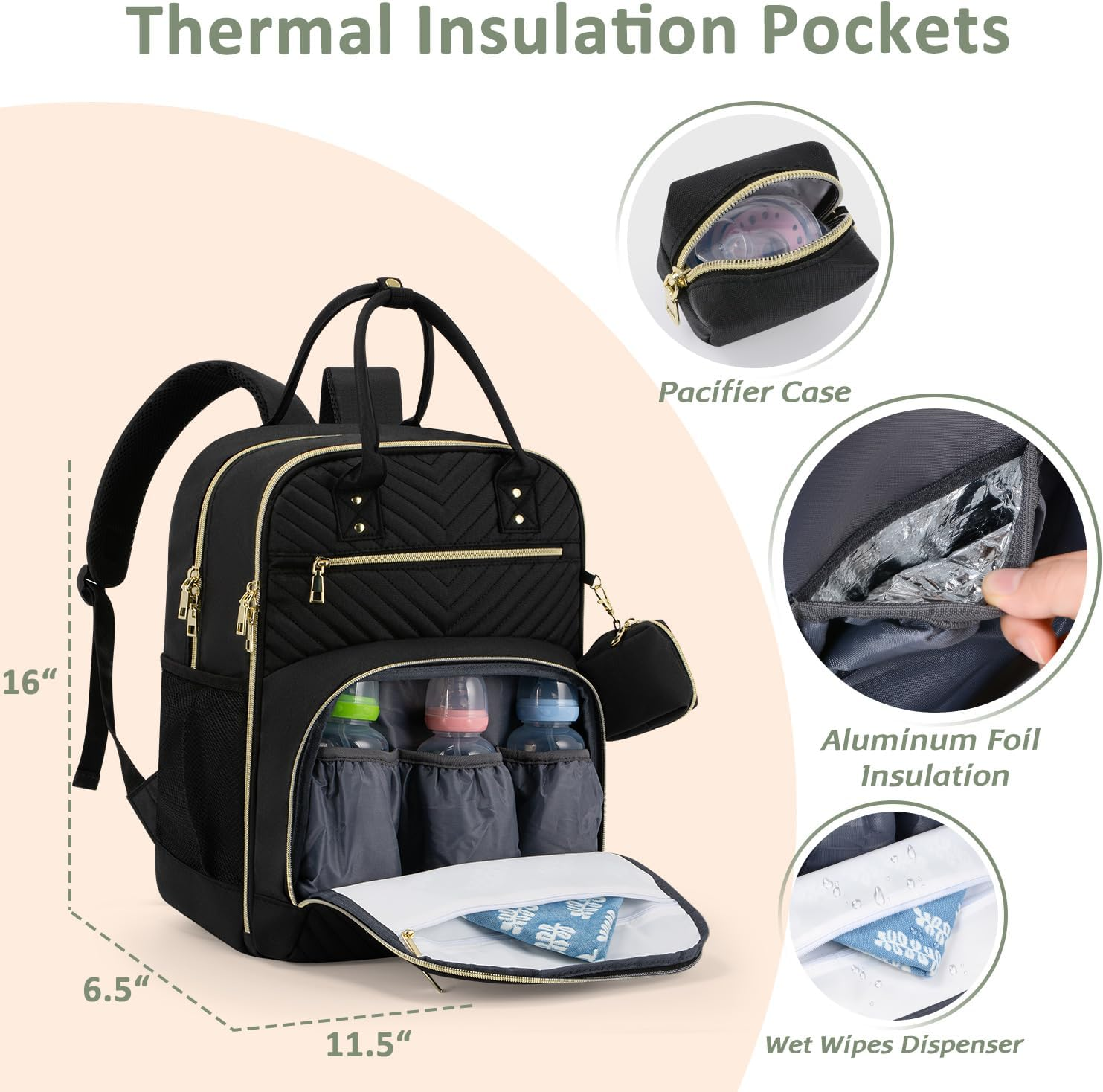 Diaper Bag Backpack,Baby Essentials Diapers Bag with Pacifier Case,Stylish Travel Backpack for Baby Girl/Boy image number 6