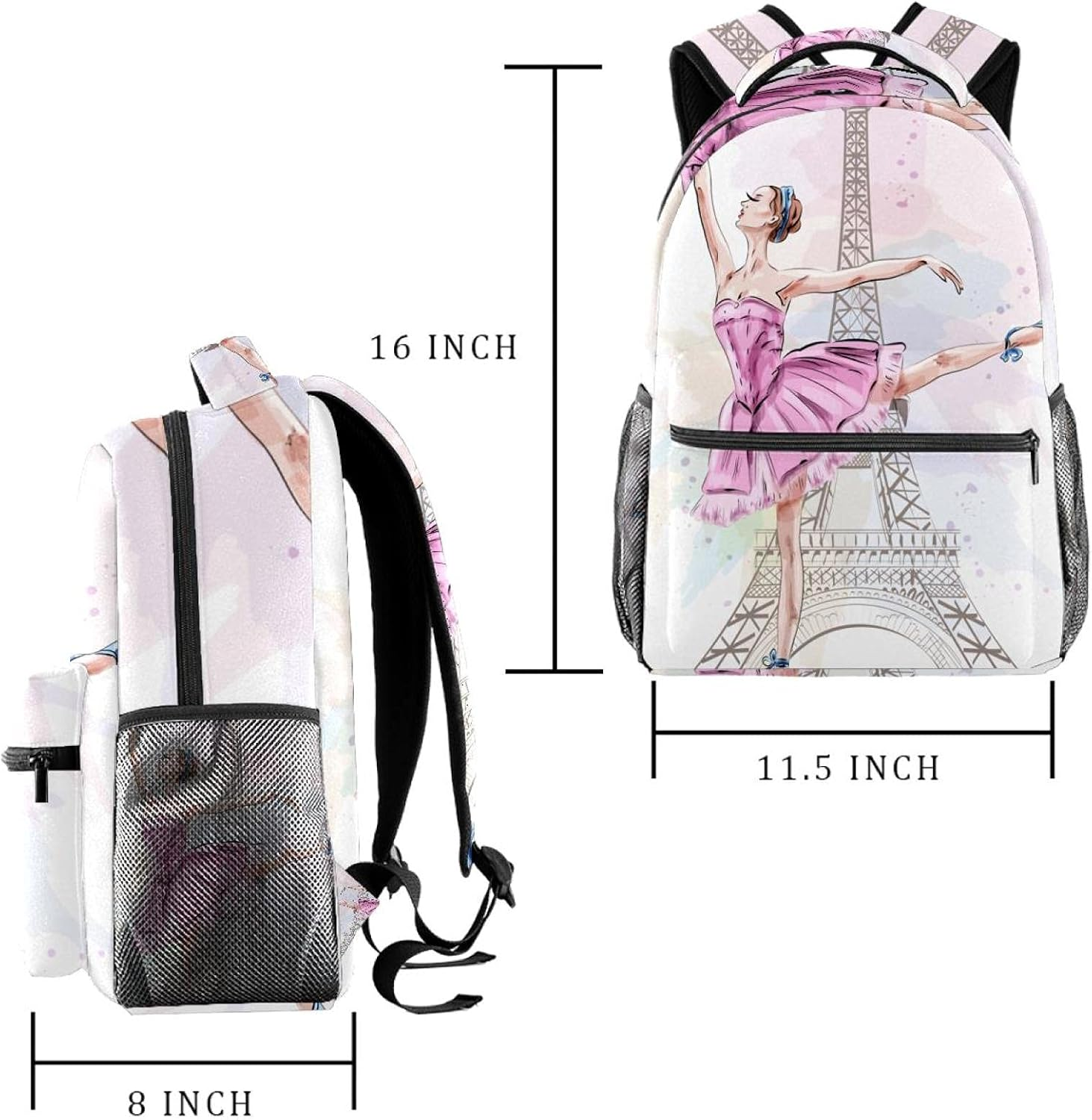 Ballerina Posing and Dancing on Eiffel Tower Backpack Students Shoulder Bags Travel Bag College School Tote Backpacks image number 3