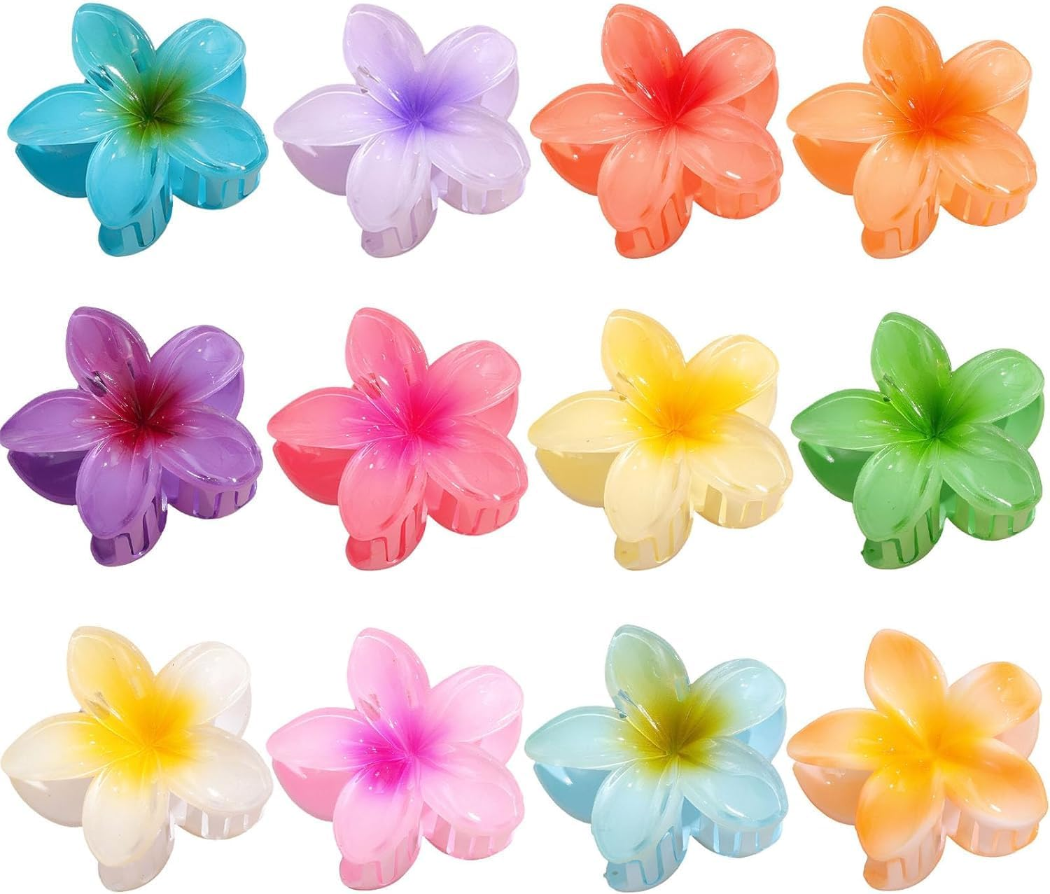 12Pcs Hawaiian Plumeria Flower Claw Hair Clip, Betterjonny Large Claw Clips for Thick and Thin Hair,Beach Tropical Hair Claw Clips for Women Teen Girls
