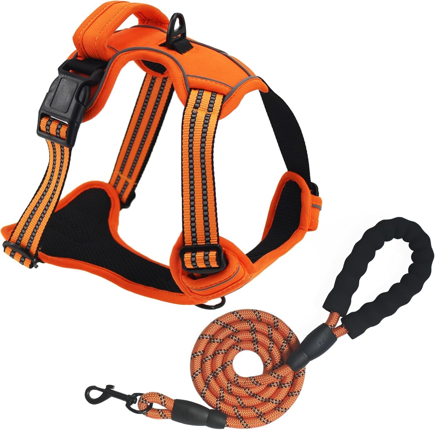 No Pull Dog Harness for Small Medium Large Dogs Adjustable Reflective Pet Vest with Front Clip Padded Harness for Dogs Easy Control Handle Best for Outdoor Training and Walking Orange S - X-Large, Orange Harness+Leash
