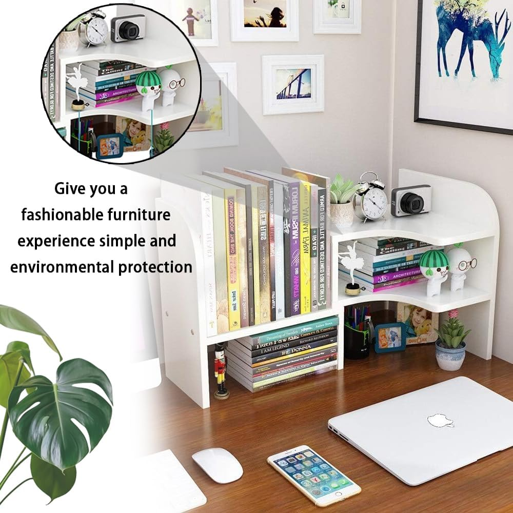 Wood Desktop Bookshelf Adjustable Desk Storage Rack Display Shelf Desk Storage Organizer Display Shelf for Home Office image number 2