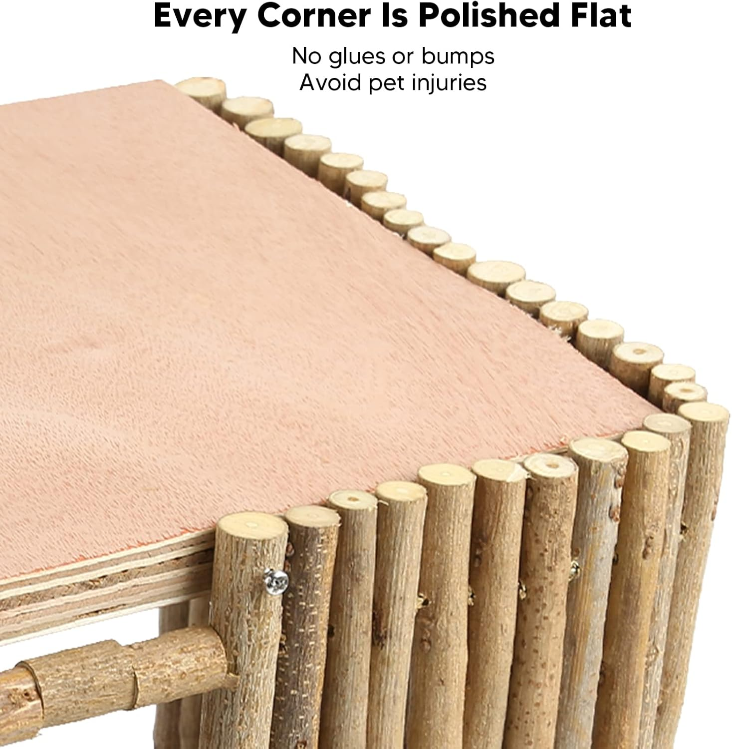 Wooden Rabbit Castle Hideout with Platform, Safe Breathable Small Animal House for Rabbits, Hamsters, Guinea Pigs, Fine Polished, Easy to Install image number 2