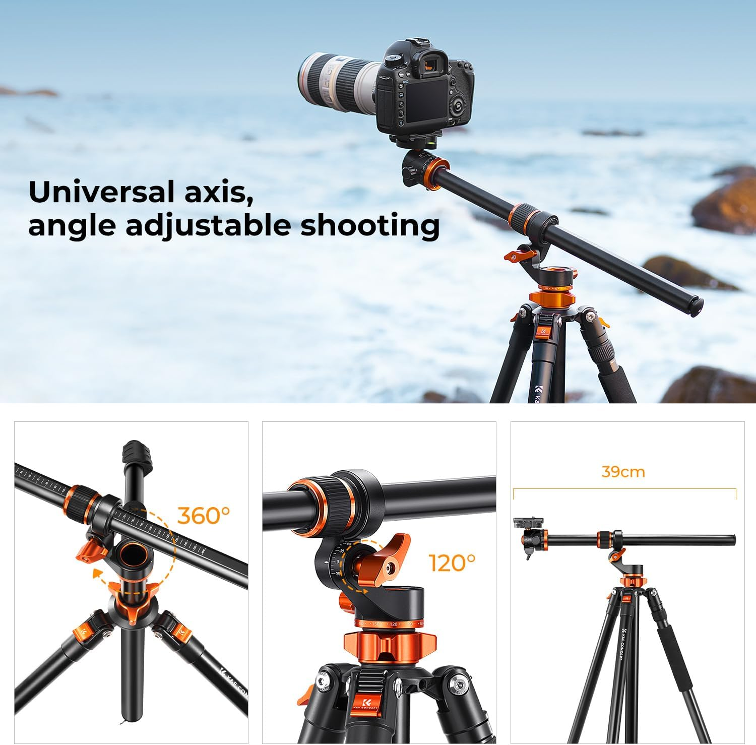 K&F Concept 90 Inch/230Cm Ultra High Camera Tripod,Horizontal Overhead Shooting Travel Tripod,Detachable Monopod with Metal Ball Head 10KG Load Capacity, for Indoor and Outdoor Use T254A7+BH-28L