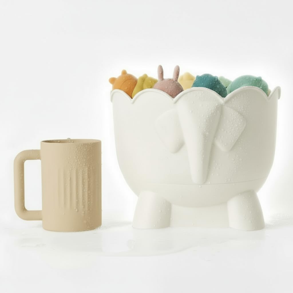 Bath Toy Storage - 2 Piece Elephant Baby Bathtub Toy Holder with Removable Base for Drainage - Drying Kids Bucket Caddy Bathroom Shower Toy Organizer for Baby Bath Toys outside Tub image number 1