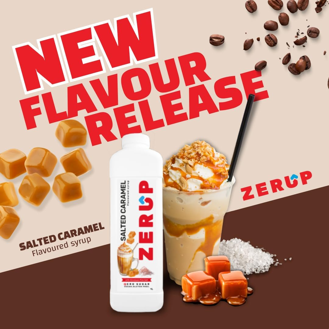 Zerup Zero Sugar Salted Caramel Flavoured Syrup 1L Bottles, Sugar Free Syrup, Salted Caramel Flavour Drink Mix, Low Calorie Flavourings for Milk Shakes, Cocktails, Teas, Gluten Free, Keto Friendly, Halal image number 2