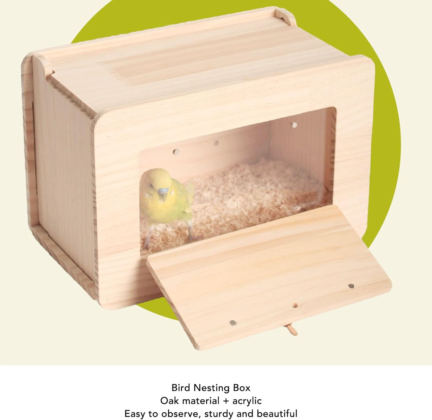 Oak Wood Parrot Nesting Box, Wooden Bird Mating House with Clear Viewing Window, Parakeet Nesting Bird Breeding Cage for Cockatiel Cockatoo Budgie Lovebirds image number 6