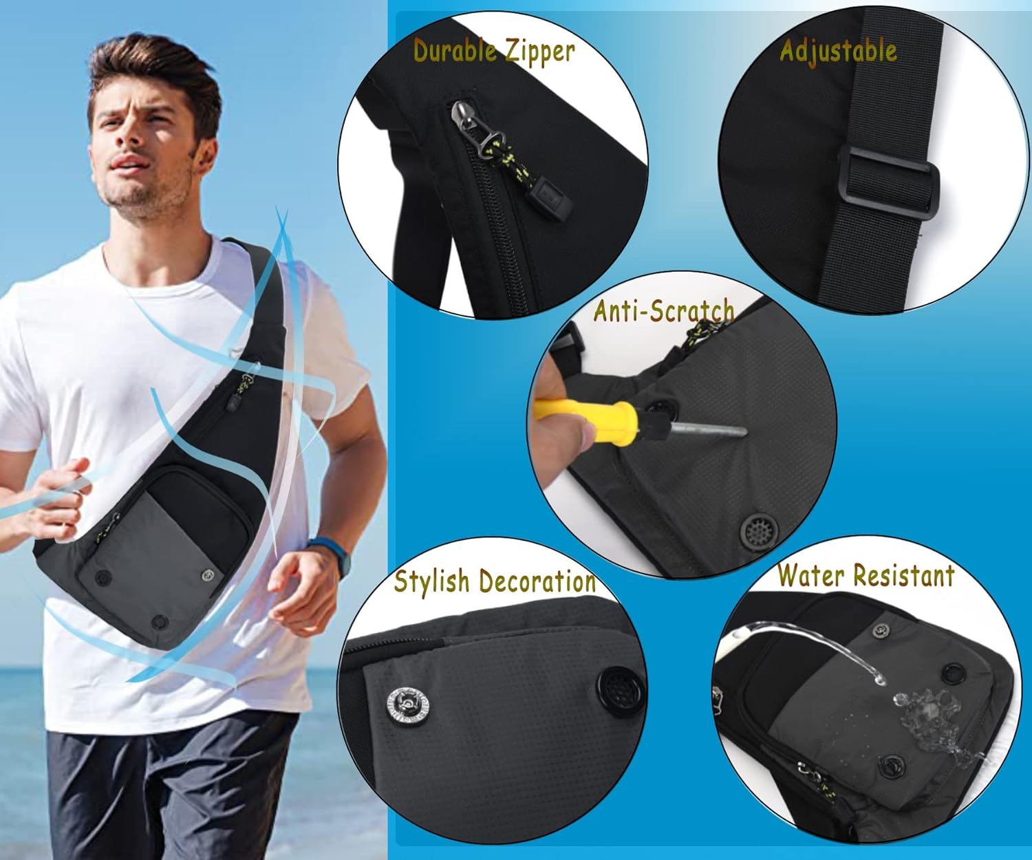 CAISANG Sling Bag Slim Crossbody Personal Pocket Chest Bag Anti-Thief Shoulder Bag Backpack Casual Daypack Fanny Pack Travel - Blue image number 5