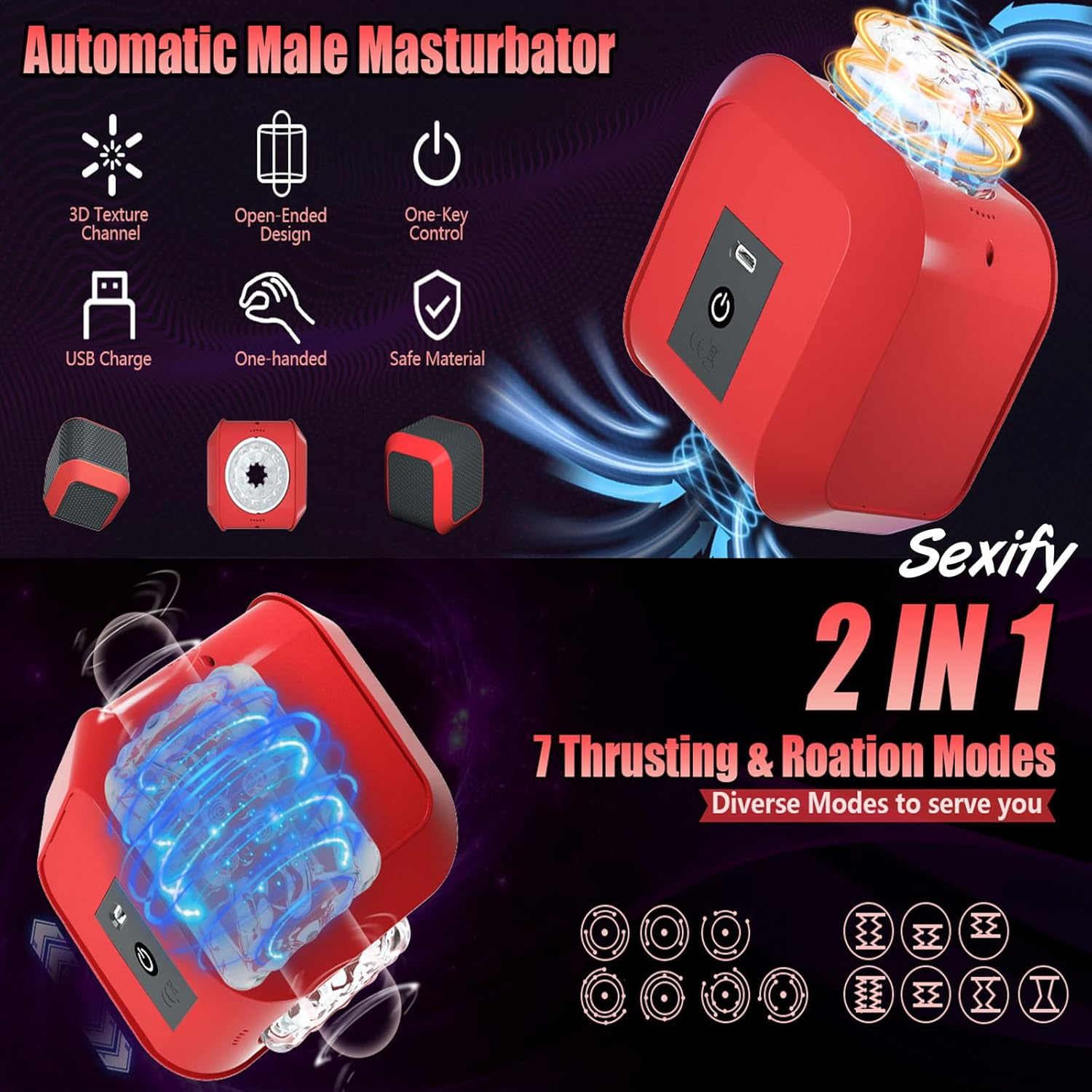 Automatic Male Masturbator, Smart Sex Toys for Men Auto Stroker Male Masturbator Cup, with Auto Thrusting & Rotating Penis Stimulation, 3D Realistic Textured Open-Ended Auto Stroker Electric Pocket Pussy Blow Job Oral Masturbation Sex Toy image number 6