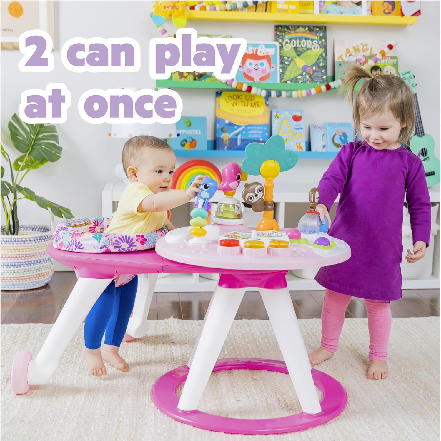 Bright Starts around We Go 2-In-1 Walk-Around Baby Activity Center & Table, Tropic Coral, Age 6 Months and Up image number 4