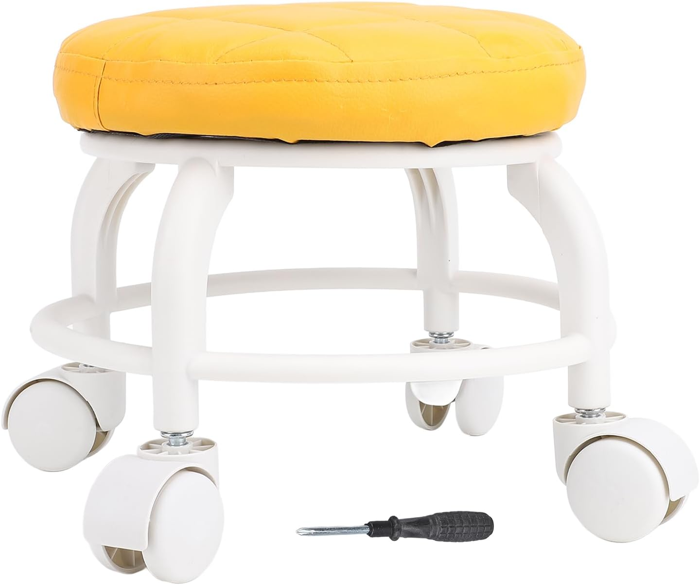 Pedicure Stool PU Leather, Low Rolling Stool, Garage Stool with Wheels, Low Roller Seat, Mute Wheel Swivel Roller Chair for Home Office Shop (Orange)